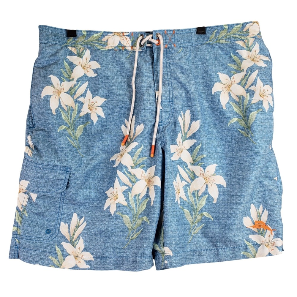 Tommy Bahama Floral Swim Trunks Mens XL Blue Tropical Beach Vacation
